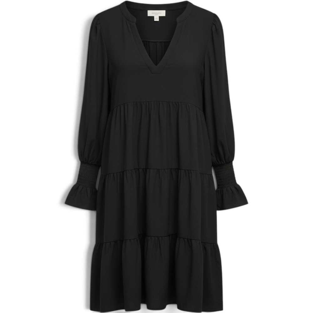 Pomander Place Dress Womens XXL Y20393T Black Tiered Smocked Ruffle EUC